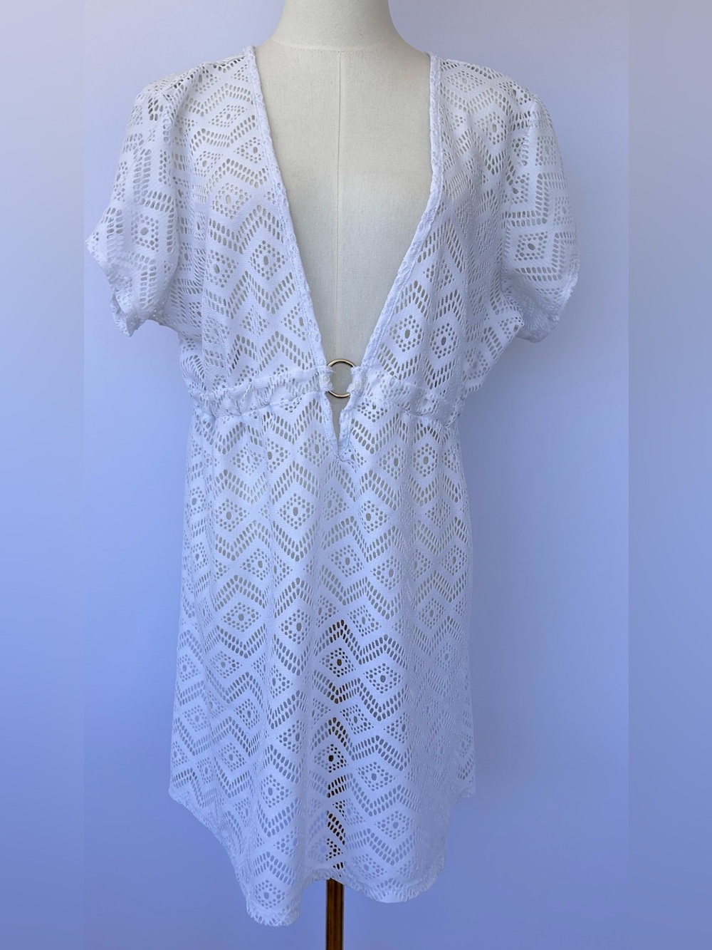 Catalina Women’s White Lace Swimsuit Cover Up Silver Ring‎ Accent Size XL 16